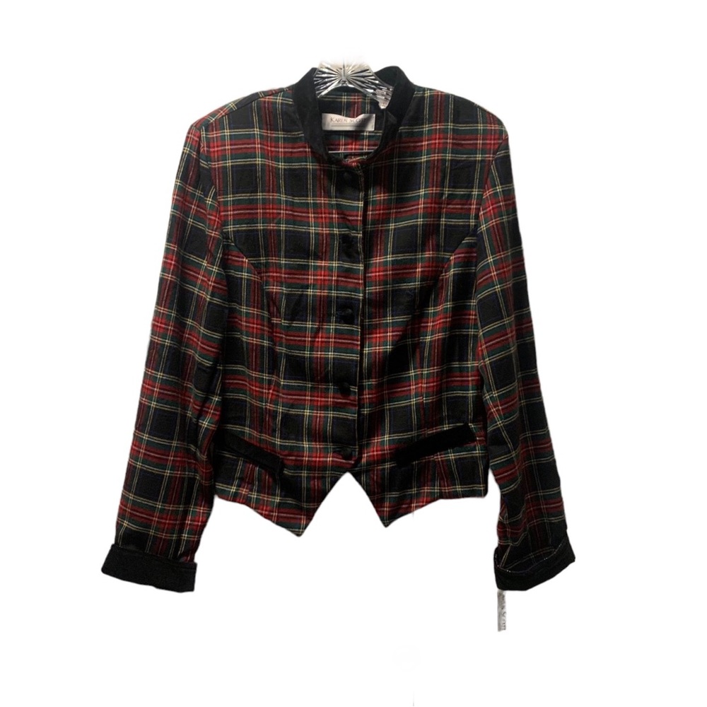 Karen Scott Vintage Multicolor
Plaid Tartan Velvet Trim Blazer Jacket Size 12!!